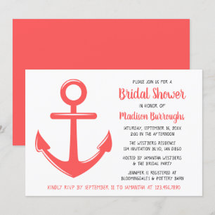 Cute Pink Coral Boat Anchor Nautical Vrijgezellenf Kaart