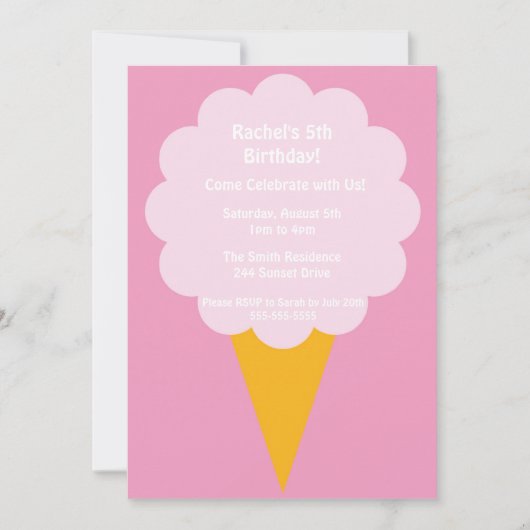 Cute Pink Cotton Snoep Kind Birthday Party Invite Kaart (Voorkant)