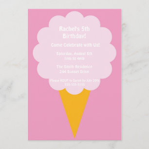 Cute Pink Cotton Snoep Kind Birthday Party Invite Kaart