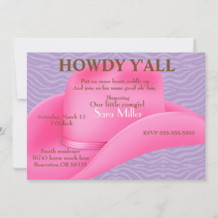 Cute Pink Country Cowboy Pet Birthday Invite Kaart