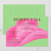 Cute Pink Country Cowboy Pet Birthday Invite Kaart (Voorkant / Achterkant)