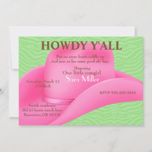Cute Pink Country Cowboy Pet Birthday Invite Kaart