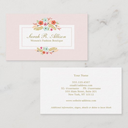 Cute Pink Country Flowers  Floral Boutique Visitekaartje (Voorkant / Achterkant)