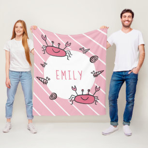 Cute Pink Crab Zee Animal Girl Naam Fleece Deken