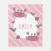 Cute Pink Crab Zee Animal Girl Naam Fleece Deken (Voorkant)