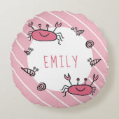 Cute Pink Crab Zee Animal Girl Naam Rond Kussen (Voorkant)