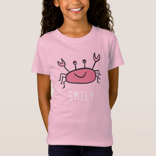 Cute Pink Crab Zee Animal Girl Naam T-shirt (Voorkant)