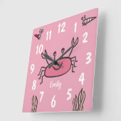 Cute Pink Crab Zee Animal Girl Naam Vierkante Klok (Hoek)