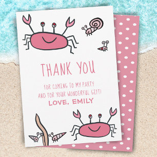 Cute Pink Crab Zee Animals Girl Birthday Bedankkaart