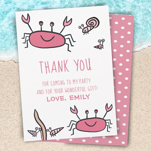 Cute Pink Crab Zee Animals Girl Birthday Bedankkaart