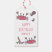 Cute Pink Crab Zee Animals Girl Happy Birthday Cadeaulabel (Voorkant)