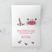 Cute Pink Crab Zee Animals Girl Happy Birthday Kaart (Binnen)