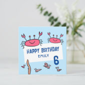 Cute Pink Crab Zee Animals Girl Happy Birthday Kaart (Staand voorkant)
