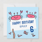 Cute Pink Crab Zee Animals Girl Happy Birthday Kaart (Voorkant)