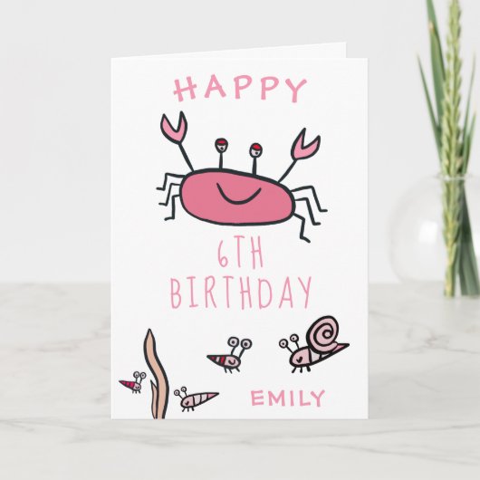 Cute Pink Crab Zee Animals Girl Happy Birthday Kaart (Voorkant)