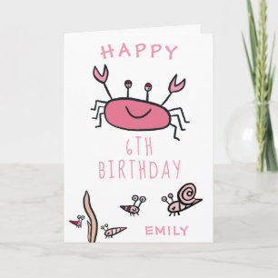 Cute Pink Crab Zee Animals Girl Happy Birthday Kaart