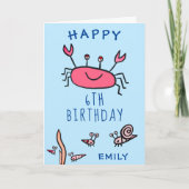 Cute Pink Crab Zee Animals Girl Happy Birthday Kaart (Voorkant)