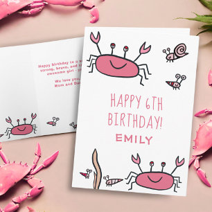 Cute Pink Crab Zee Animals Girl Happy Birthday Kaart