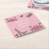 Cute Pink Crab Zee Animals Girl Happy Birthday Kartonnen Onderzetters (Gebogen)