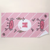 Cute Pink Crab Zee Animals Girl Monogram Strandlaken (Voorkant)