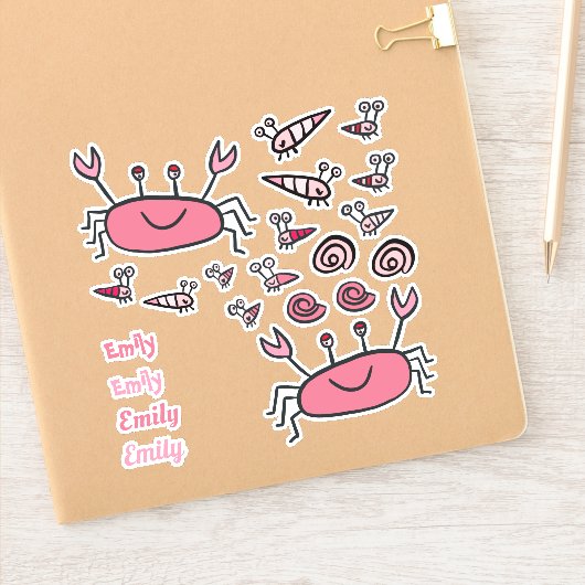 Cute Pink Crab Zee Animals Girl Name Sticker (Notitieboek)