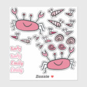 Cute Pink Crab Zee Animals Girl Name Sticker (Vel)