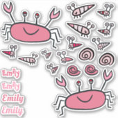Cute Pink Crab Zee Animals Girl Name Sticker (Voorkant)