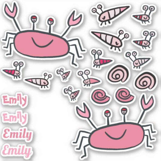 Cute Pink Crab Zee Animals Girl Name Sticker (Voorkant)