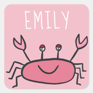 Cute Pink Crab Zee Animals Girl Name Vierkante Sticker