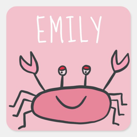 Cute Pink Crab Zee Animals Girl Name Vierkante Sticker (Voorkant)