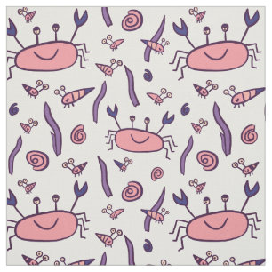 Cute Pink Crab Zee Animals Pattern Kinder Girl Stof