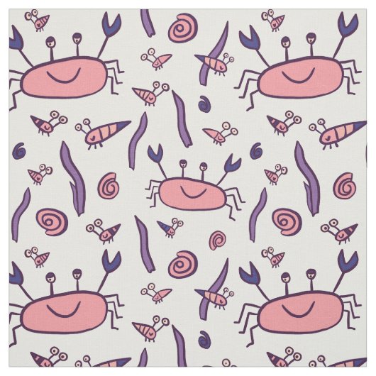 Cute Pink Crab Zee Animals Pattern Kinder Girl Stof (Swatch)
