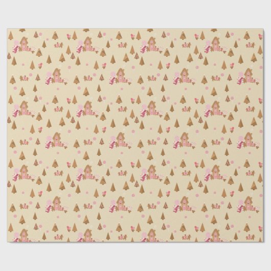 Cute Pink Cream Gingerbrood Candy Cane Wrapping Pa Cadeaupapier (Vlak)