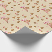 Cute Pink Cream Gingerbrood Candy Cane Wrapping Pa Cadeaupapier (Hoek)