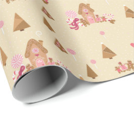 Cute Pink Cream Gingerbrood Candy Cane Wrapping Pa Cadeaupapier