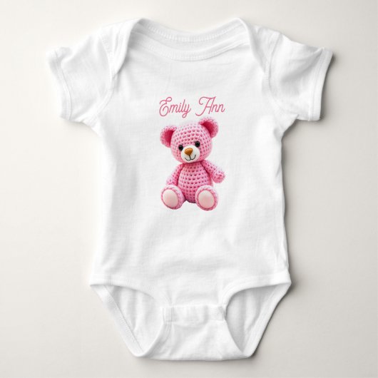 Cute Pink Crocheted Baby Girl's Personalized Romper (Voorkant)