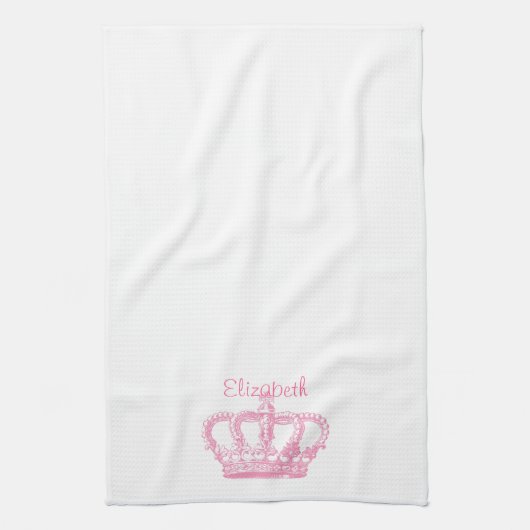 Cute Pink Crown Jouw tekst Theedoek (Verticaal)