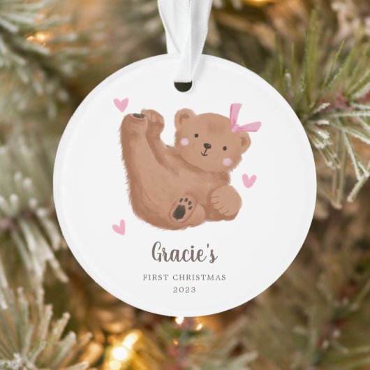Cute Pink Cub Beer Baby's Eerste Kerstmis Ornament (Boom)