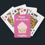 Cute Pink Cupcake 21st Birthday Pokerkaarten<br><div class="desc">Een schattig spel speelkaarten dat je kunt geven als cadeau voor een 21ste verjaardag of een verjaardag. Cheers! Pas de naam van uw keuze aan.</div>