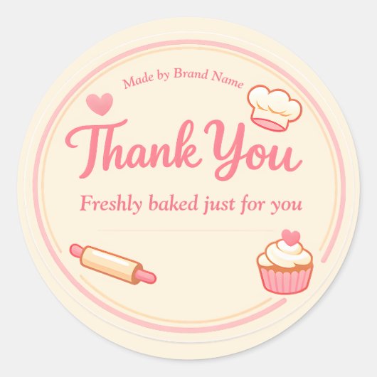 Cute Pink Cupcake and Rolling Pin Bakery Thank You Ronde Sticker (Voorkant)
