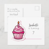 Cute Pink Cupcake Birthday Announcement Briefkaart (Voorkant / Achterkant)