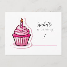 Cute Pink Cupcake Birthday Announcement Briefkaart