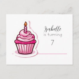 Cute Pink Cupcake Birthday Announcement Briefkaart