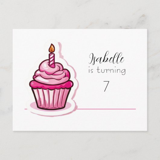 Cute Pink Cupcake Birthday Announcement Briefkaart (Voorkant)