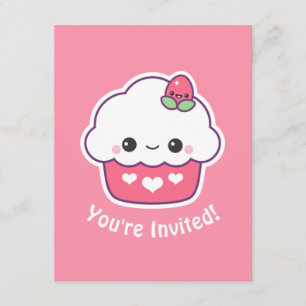 Cute Pink Cupcake Birthday Party Invitations Kaart