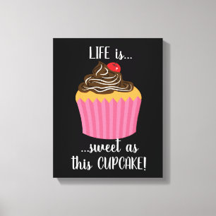 Cute Pink Cupcake Life Quote Canvas Afdruk