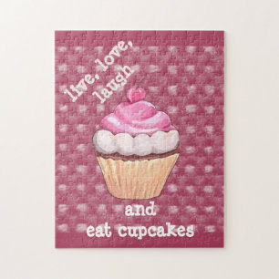 Cute Pink Cupcake Live, Love, Laugh Puzzle Legpuzzel