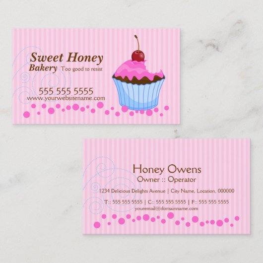 Cute Pink Cupcake met Cherry Visitekaartje (Voorkant / Achterkant)