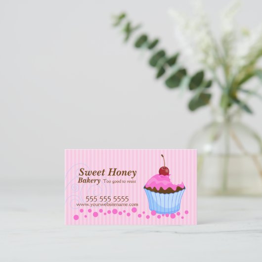 Cute Pink Cupcake met Cherry Visitekaartje (Staand voorkant)