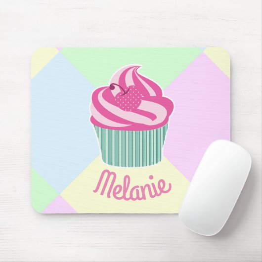 Cute Pink Cupcake Pastel Colors Personalised Muismat (Met muis)